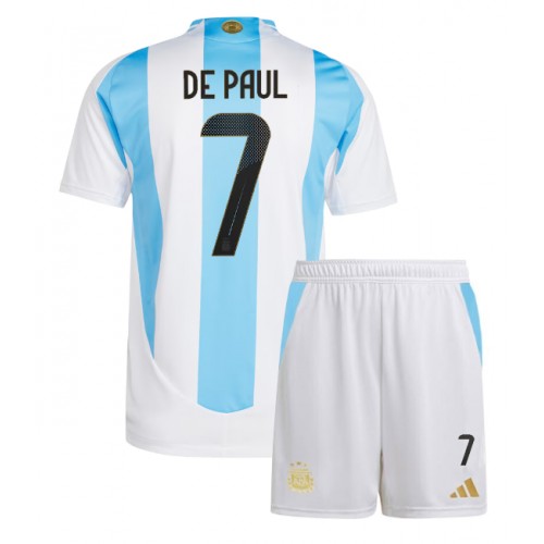 Dres Argentina Rodrigo De Paul #7 Domaci za djecu Copa America 2024 Kratak Rukav (+ kratke hlače)